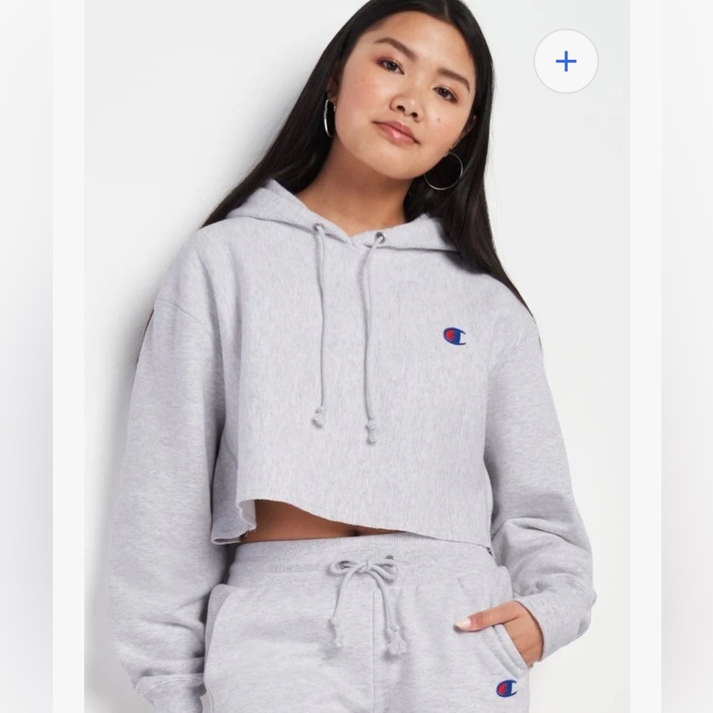 Champion Reverse Weave Cropped Cut Off Grey Hoodie Size L